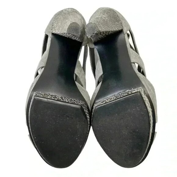 Attitude Strappy Chunky Platform Heels Caged Open Toe Shoe Y2K Faux Suede Grey 7 - Picture 11 of 15